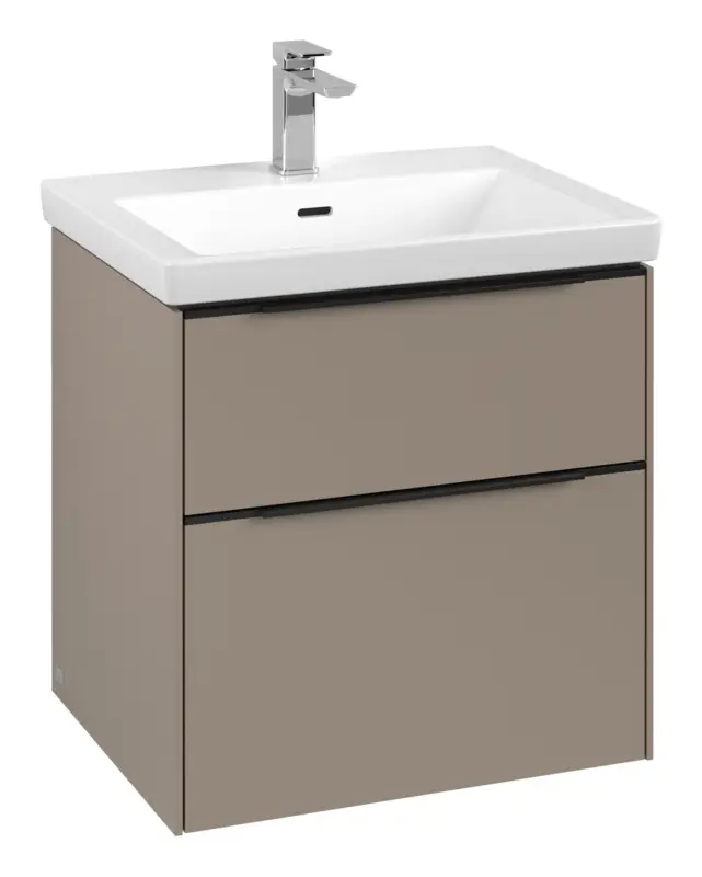 Neu Villeroy & Boch Subway 3.0 Waschbeckenunterschrank für Becken mittig 2 Auszüge 572 x 576 x 462 mm - Taupe / Volcano Black