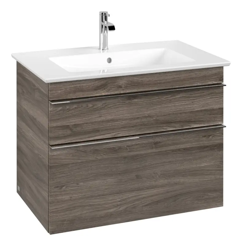 Aktuell Villeroy & Boch Venticello Waschbeckenunterschrank für Becken mittig 2 Auszüge 753 x 590 x 477 mm - Stone Oak / Chrome