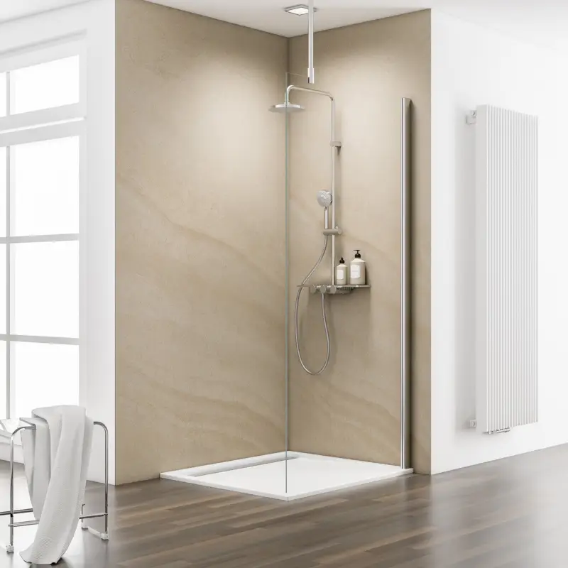 Schulte MasterClass Duschwand Walk-In M8 Klarglas hell Chromoptik 80 cm / 200 cm mit Deckenstrebe Echt