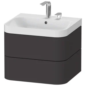 Angebot Duravit Happy D.2 Plus c-Shaped Komplett-Set wandhängend mit 2 Auszügen mit 2 Hahnlöchern 575 x 480 x 490 mm - Graphit Supermatt