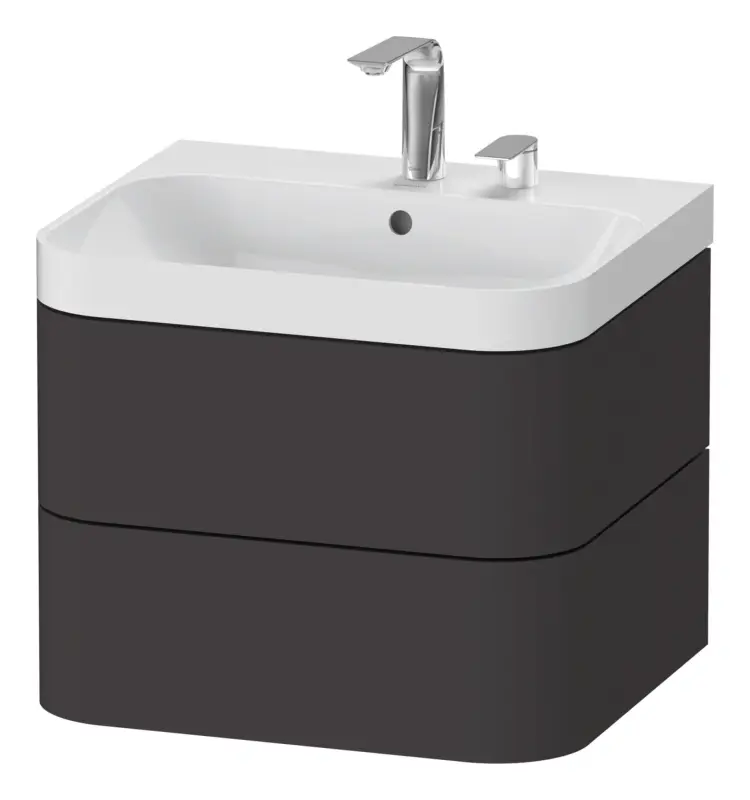 Angebot Duravit Happy D.2 Plus c-Shaped Komplett-Set wandhängend mit 2 Auszügen mit 2 Hahnlöchern 575 x 480 x 490 mm - Graphit Supermatt