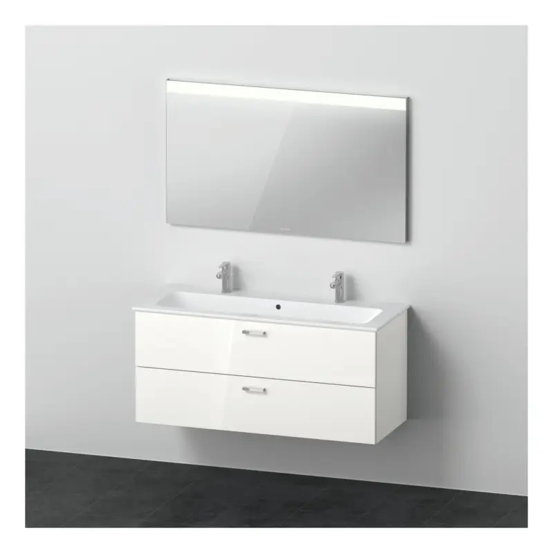 Top-Seller Duravit XBase Möbel-Set mit 2 Waschplätzen und Spiegel 1230 x 490 mm - Weiß glänzend/Griff Chrom