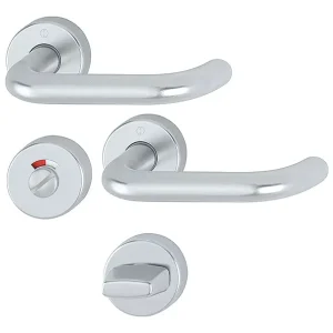 Heißes Angebot Hoppe Paris Aluminium-Rosetten-Türgriff-Garnitur 138/42H/42HKVS mit Schlitzkopf/Olive und Rot/Weiß-Scheibe für Bad/WC-Türen - silberfarben