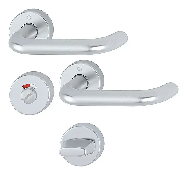 Heißes Angebot Hoppe Paris Aluminium-Rosetten-Türgriff-Garnitur 138/42H/42HKVS mit Schlitzkopf/Olive und Rot/Weiß-Scheibe für Bad/WC-Türen - silberfarben