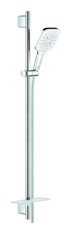 Schneller Versand Grohe Rainshower SmartActive 130 Cube Brausestangenset mit EcoJoy 9,5 l 3 Strahlarten 900 mm - Moon White / Chrom