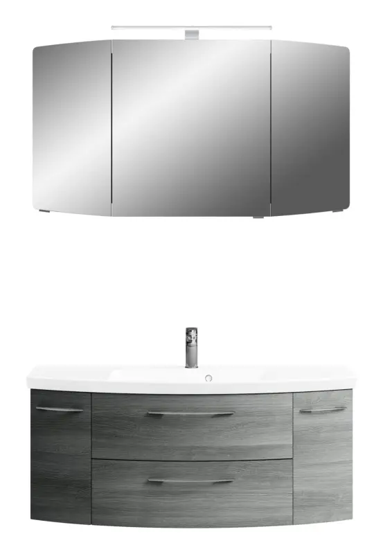 Pelipal Cassca Sprint Komplett-Set Waschtischunterschrank Spiegelschrank Aufsatzleuchte Mineralmarmorwaschtisch 1210 mm - Graphit Struktur quer Neuheit