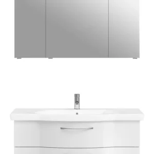 Pelipal Serie 6005 Sprint Komplett-Set Waschtischunterschrank Spiegelschrank Aufsatzleuchte Mineralmarmorwaschtisch 1220 mm - Weiß Hochglanz Preiswert