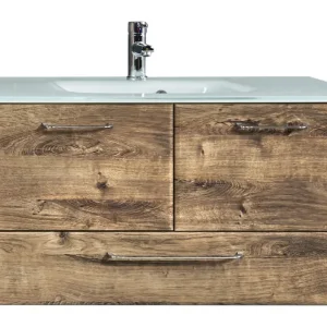 Pelipal 943 Filo Rustico Komplett-Set Waschtischunterschrank Glaswaschtisch 990 mm - Eiche Ribbeck quer Mega-Angebot