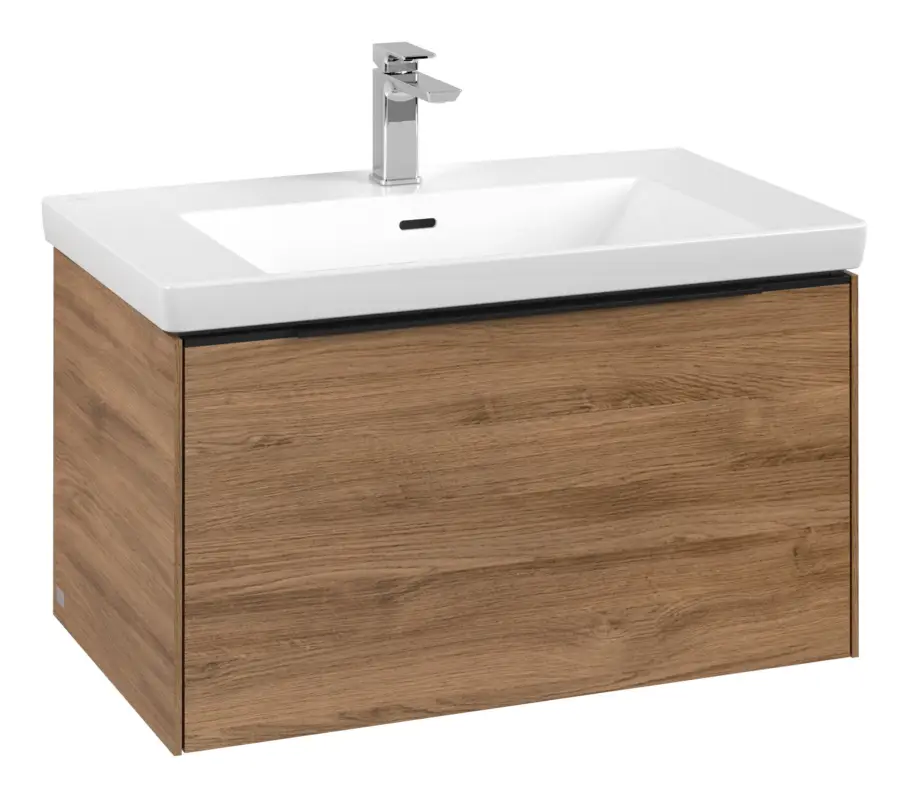 Villeroy & Boch Subway 3.0 Waschbeckenunterschrank für Becken mittig 1 Auszug 772 x 429 x 462 mm - Kansas Oak / Volcano Black Geprüft