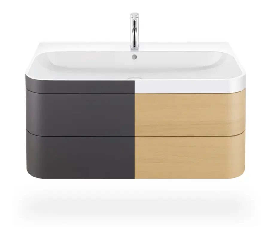 Finale Aktion Duravit Happy D.2 Plus c-bonded Komplett-Set mit 2 Auszügen mit 1 Hahnloch 975 x 480 x 490 mm - Graphit Supermatt