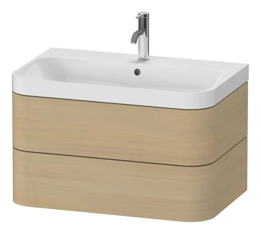 Angebot Duravit Happy D.2 Plus c-Shaped Komplett-Set wandhängend mit 2 Auszügen mit 1 Hahnloch 775 x 480 x 490 mm - Mediterrane Eiche Matt
