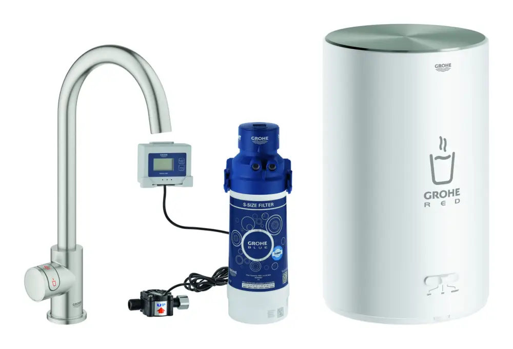Sonderangebot Grohe Red Mono Standventil mit C-Auslauf und Boiler Größe M - Supersteel