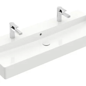 Zertifiziert Villeroy & Boch Memento 2.0 Waschbecken für Möbel mit 2 Hahnlöchern mit Überlauf Unterseite geschliffen 1200 x 470 x 150 mm - Weiß Alpin