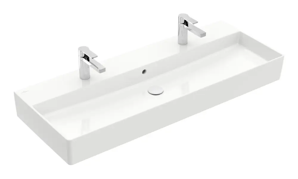 Zertifiziert Villeroy & Boch Memento 2.0 Waschbecken für Möbel mit 2 Hahnlöchern mit Überlauf Unterseite geschliffen 1200 x 470 x 150 mm - Weiß Alpin