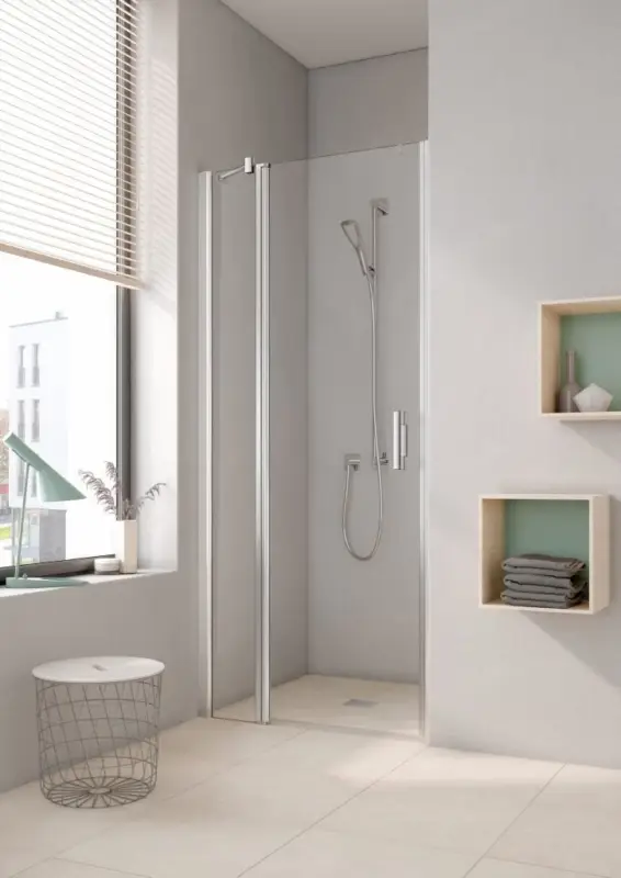 Kermi Pega Pendeltür 1-flügelig mit Festfeld für Nische Strukturglas SR Arena C Anschlag links Silber Hochglanz Montage auf Duschwanne oder bodengleich 110 cm x 200 cm Top-Seller