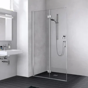 Angebot Kermi Liga Walk-In Wall Pendel-Falttür Klarglas hell mit Beschichtung KermiClean Anschlag links Silber Hochglanz Montage auf Duschwanne oder bodengleich 120 cm x 185 cm