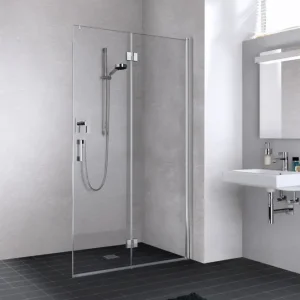 Kermi Liga Walk-In Wall Pendel-Falttür Klarglas hell Anschlag rechts Silber mattglanz Montage auf Duschwanne oder bodengleich 90 cm x 200 cm Bestpreis