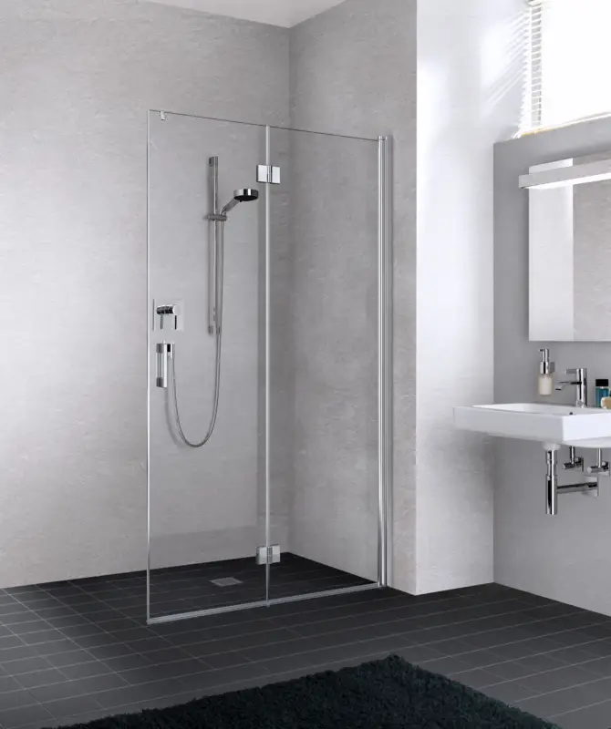 Kermi Liga Walk-In Wall Pendel-Falttür Klarglas hell Anschlag rechts Silber mattglanz Montage auf Duschwanne oder bodengleich 90 cm x 200 cm Bestpreis