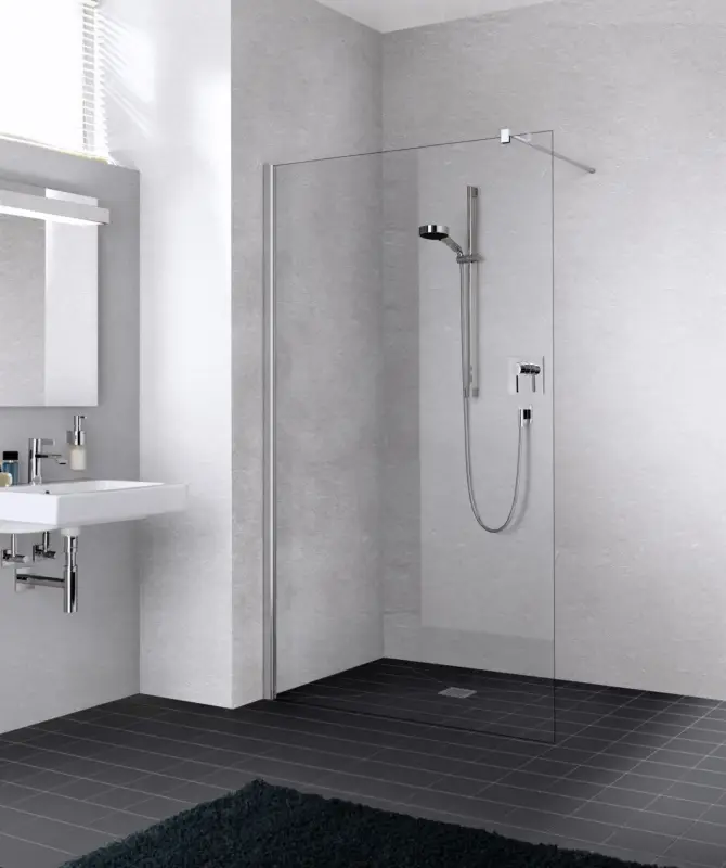 Bestseller Kermi Liga Walk-In Wall Klarglas hell mit Beschichtung KermiClean Anschlag frei wählbar Silber mattglanz Montage auf Duschwanne oder bodengleich 120 cm x 200 cm