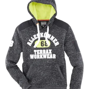 Terrax Workwear Herren Strickfleecehoodie Größe S - Schwarz Melange/Limette/Orange Zertifiziert