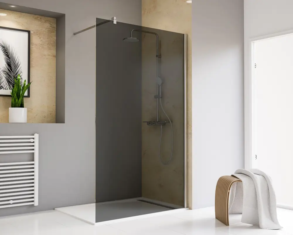 Preis Gesenkt Schulte Toura Duschwand Walk-In Grau anthrazit Chromoptik 80 cm / 200 cm mit Stabilisationsbügel