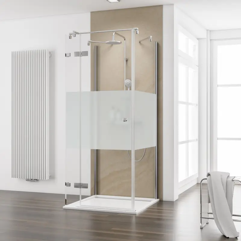 Schulte MasterClass U-Kabine mit Pendeltür an Nebenteil Dezent Chromoptik Pendelscharnier Eckig Edelstahloptik 90 x 90 cm / 200 cm Türanschlag links Saisonangebot