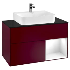 Villeroy & Boch Finion Waschbeckenunterschrank für Becken mittig Regal rechts für Finion / Memento 2.0 2 Auszüge mit Beleuchtung (1x LED) 1000 x 603 x 501 mm - Peony Matt Lacquer / Glossy White Lacquer / Glass Black Matt Angebot