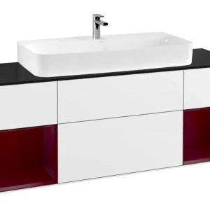 Villeroy & Boch Finion Waschbeckenunterschrank für Becken mittig Regal links/rechts für Finion / Memento 2.0 4 Auszüge mit Beleuchtung (4x LED) 1600 x 603 x 501 mm - Glossy White Lacquer / Peony Matt Lacquer / Glass Black Matt Meistverkauft