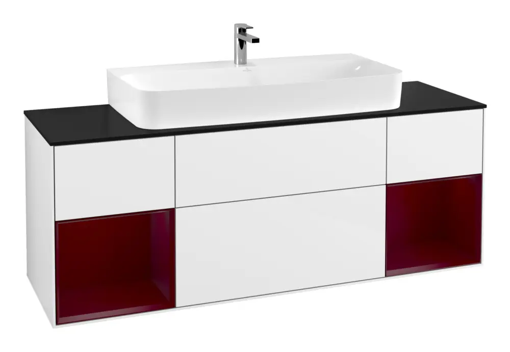 Villeroy & Boch Finion Waschbeckenunterschrank für Becken mittig Regal links/rechts für Finion / Memento 2.0 4 Auszüge mit Beleuchtung (4x LED) 1600 x 603 x 501 mm - Glossy White Lacquer / Peony Matt Lacquer / Glass Black Matt Meistverkauft