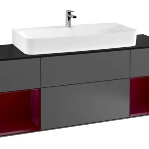 Direktkauf Villeroy & Boch Finion Waschbeckenunterschrank für Becken mittig Regal links/rechts für Finion / Memento 2.0 4 Auszüge mit Beleuchtung (4x LED) 1600 x 603 x 501 mm - Anthracite Matt Lacquer / Peony Matt Lacquer / Glass Black Matt