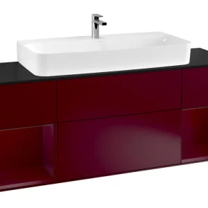 Villeroy & Boch Finion Waschbeckenunterschrank für Becken mittig Regal links/rechts für Finion / Memento 2.0 4 Auszüge mit Beleuchtung (4x LED) 1600 x 603 x 501 mm - Peony Matt Lacquer / Glass Black Matt Wochenendangebot