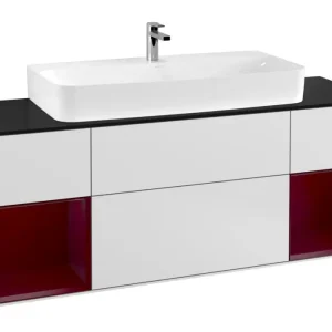 Nur Für Kurze Zeit Villeroy & Boch Finion Waschbeckenunterschrank für Becken mittig Regal links/rechts für Finion / Memento 2.0 4 Auszüge mit Beleuchtung (4x LED) 1600 x 603 x 501 mm - White Matt Lacquer / Peony Matt Lacquer / Glass Black Matt