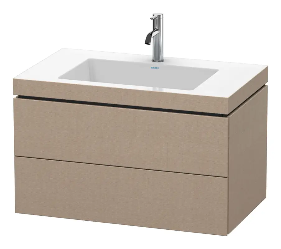 Duravit L-Cube c-bonded Komplett-Set mit 2 Auszügen mit Hahnloch ohne Überlauf 800 x 500 x 480 mm - Leinen Matt Echt