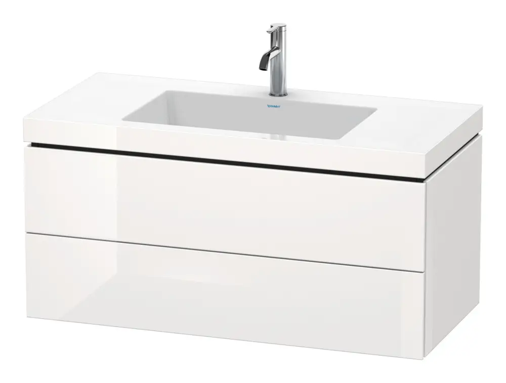 Duravit L-Cube c-bonded Komplett-Set mit 2 Auszügen mit Hahnloch ohne Überlauf 1000 x 500 x 480 mm - Flanellgrau Hochglanz Lack Preiswert