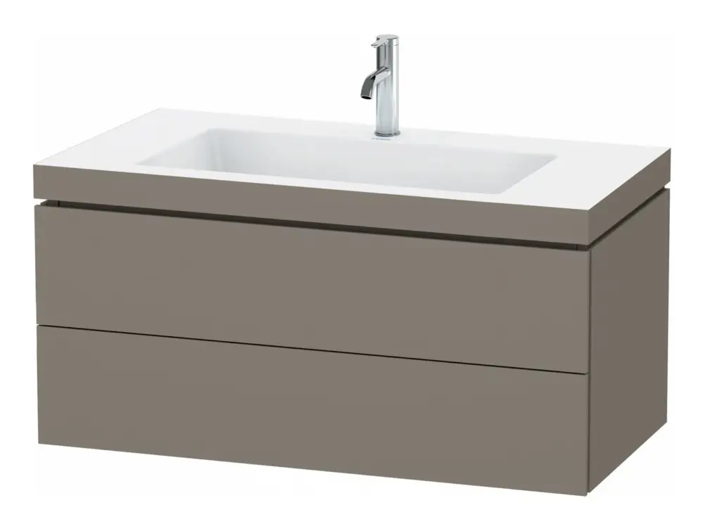 Duravit L-Cube c-bonded Komplett-Set mit 2 Auszügen mit Hahnloch ohne Überlauf 1000 x 500 x 480 mm - Flanellgrau Seidenmatt Lack Sonderaktion