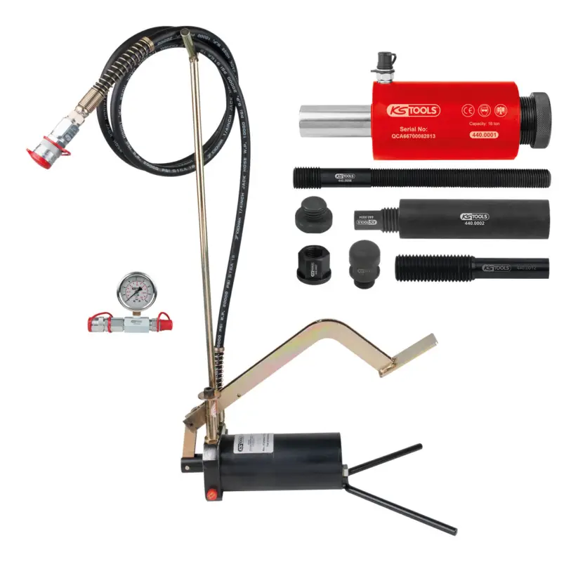 KS Tools Hydraulik-Einheit 16t, mit Hydraulik-Pumpe und Manometer, 15-teilig Heißes Angebot