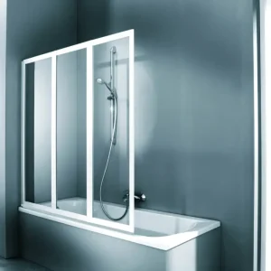 Markenprodukt Hüppe Combinett 2 Badewannenabtrennung 3teilig Silber matt Klarglas mit Anti-Plaque - 1400mm / 1400mm