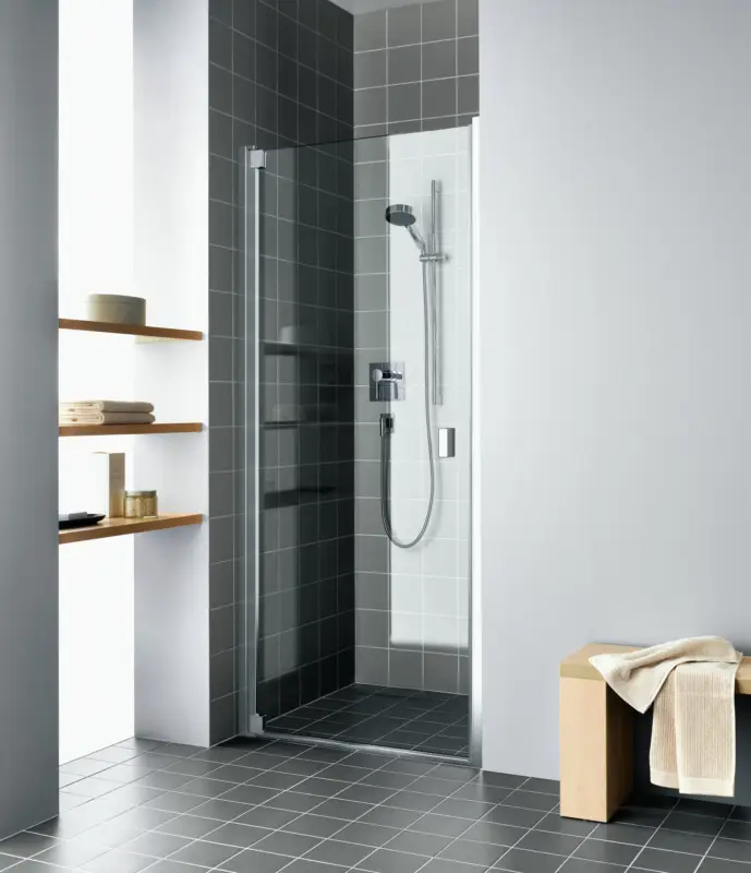 Angebot Kermi Raya Pendeltür 1-flügelig für Nische oder Seitenwand Milchglas SR Opaco Silber Mattglanz 80 cm x 200 cm Anschlag links