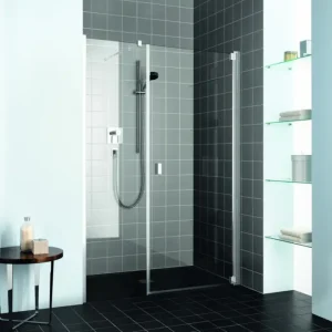 Abverkauf Kermi Raya Pendeltür 1-flügelig mit Nebenteil für Nische oder Seitenwand Milchglas SR Opaco Silber Mattglanz 140 cm x 200 cm Anschlag rechts