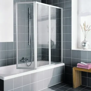 Angebot Kermi Vario 2000 Badewannenaufsatz Faltwand 3-flügelig Klarglas hell KermiClean Weiß 100cm x 140cm Montage auf Badewanne