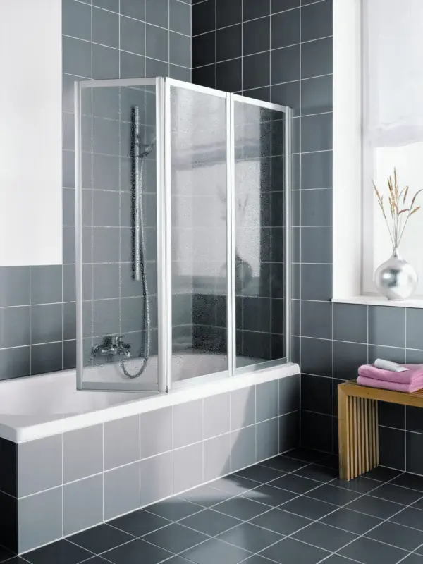 Angebot Kermi Vario 2000 Badewannenaufsatz Faltwand 3-flügelig Klarglas hell KermiClean Weiß 100cm x 140cm Montage auf Badewanne