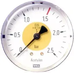 Nur Für Kurze Zeit Arbeitsdruckmanometer (Azetylen) Ø 63mm, 0-2,5 bar, AG 1/4' untenfür Druckregler zu Stahlflasche