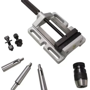 Werkzeugsatz MK 4 für STRANDS (S 35-40)bestehend aus: Schraubstock 150 mm Backenbreite, 2 Spannschrauben komplett, 1 Schnellspannbohr-futter 1-13 mm B16, 1 Kegeldorn B16/MK4, und je 1 Reduzierhülse MK4 auf MK3 / MK4 auf MK2 / u. MK 4 auf MK 1 Begrenztes Angebot