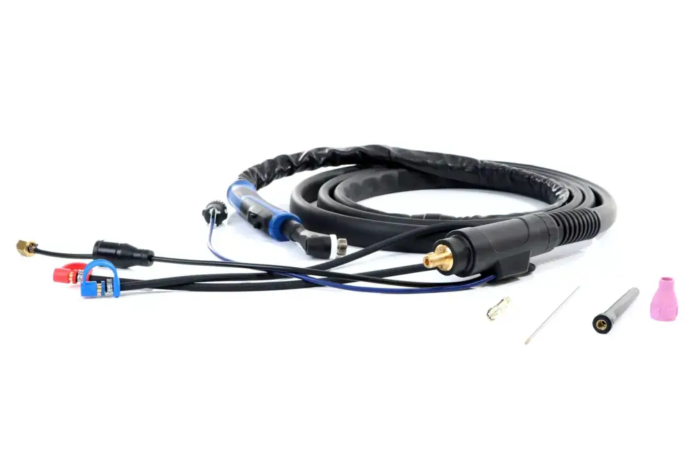 WIG-Schlauchpaket ABITIG 450W/4m - HF U/D inkl. UP/DOWN, SteckerØ 13mm 35/50mm², wassergekühlt, passend für CEBORA Geräte mit 10-poligen Anschlussstecker, inkl. 2,4mm Erstausrüstungs-Kit Highlight