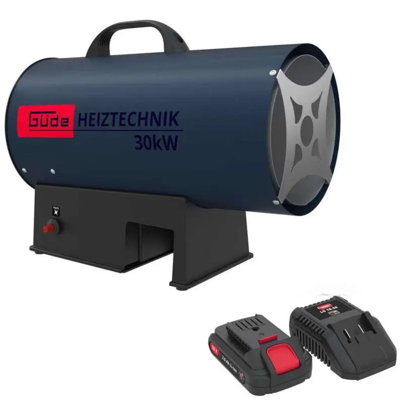 Zertifiziert Güde Akku Gasheizgebläse GH 18 - 30 KW mit Akku2.0 Ah & Scnell Ladegerät 3 A