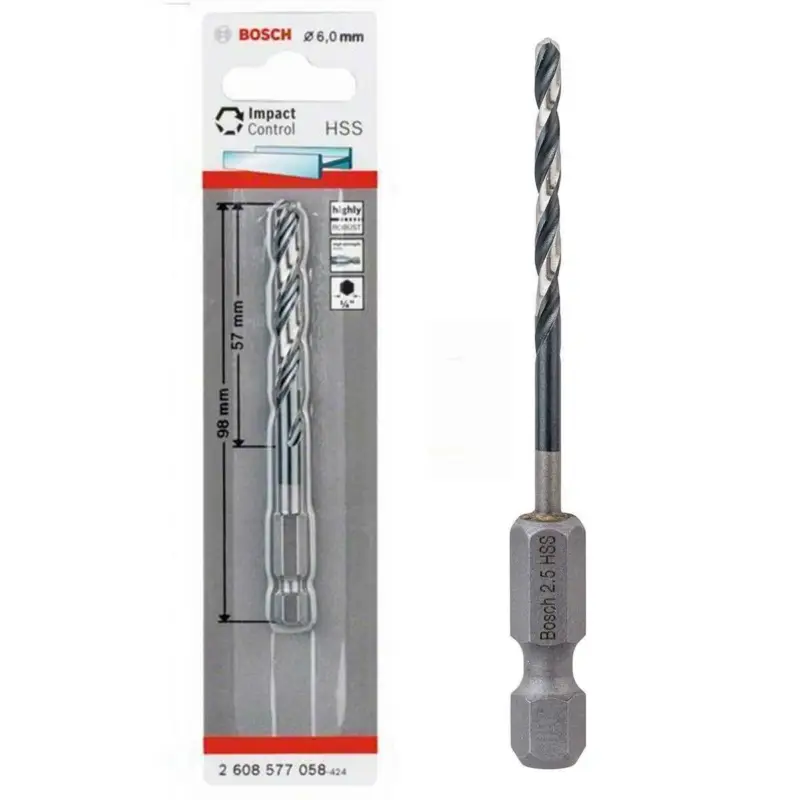 Kracherpreis Bosch Professionel HSS Metall Bohrer 6 mm 1/4 Hex IMACT CONTROL Sechskant Schaft