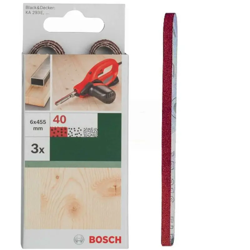 Geprüft Bosch 3 Schleifbänder fürB+D Powerfile KA 293E 6 x 451 mm,K 40,Holz