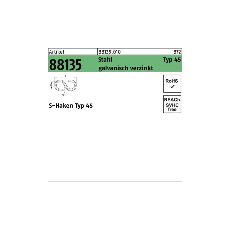 S-Haken R 88135 Typ 45 60x 18x 5,8 Stahl galv.verz. 100 Stück Expressversand