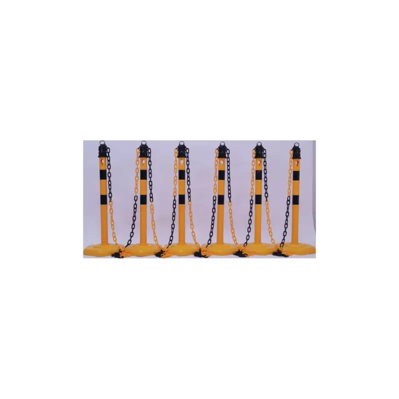 Sichere Zahlung Sperrpfostenset PU gelb/schwarz m.Sechskantfuß D63xH1000mm 6 Pfosten u.5 Ketten