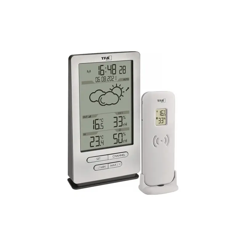 Bestpreis Tfa Funkwetterstation XENA H145xB82xT47mm silber Kunststoff für innen/außen mit Symbolen und Luftdrucktendenz